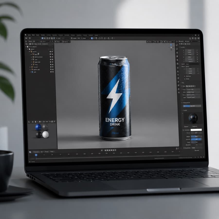 3D rendered product on a laptop screen