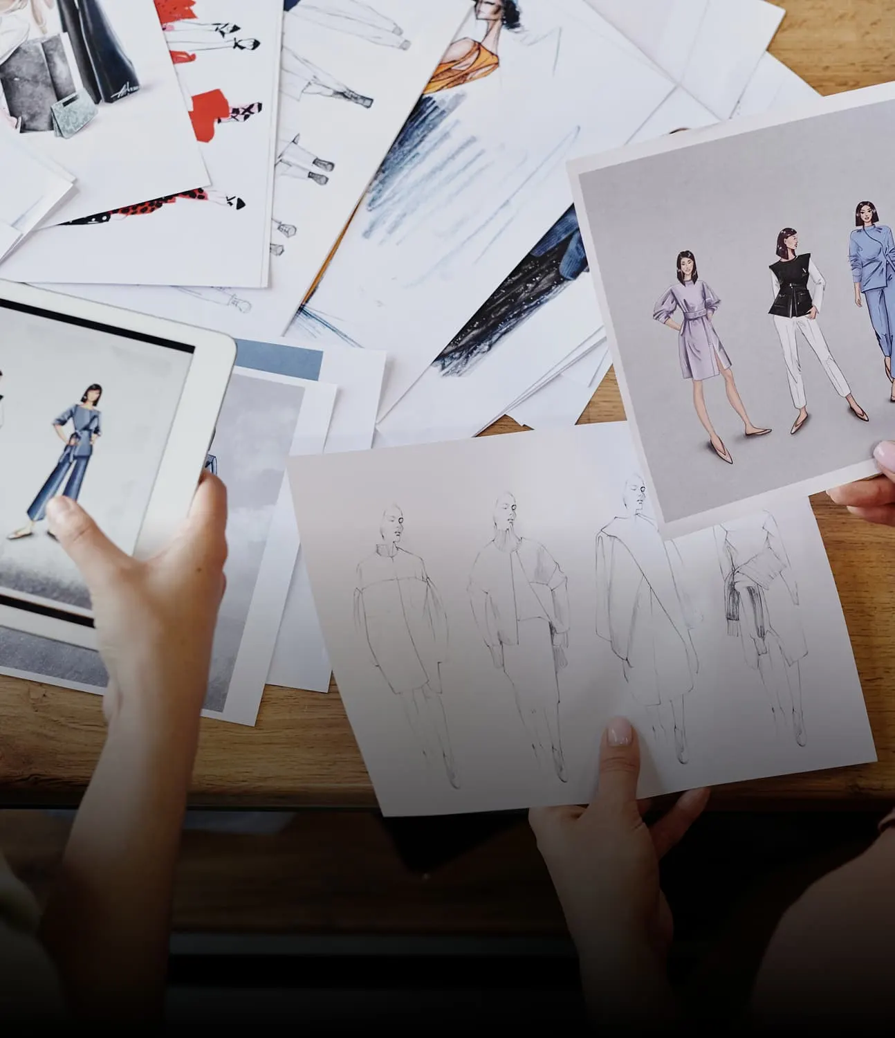 Product packshots laid out for a catalogue