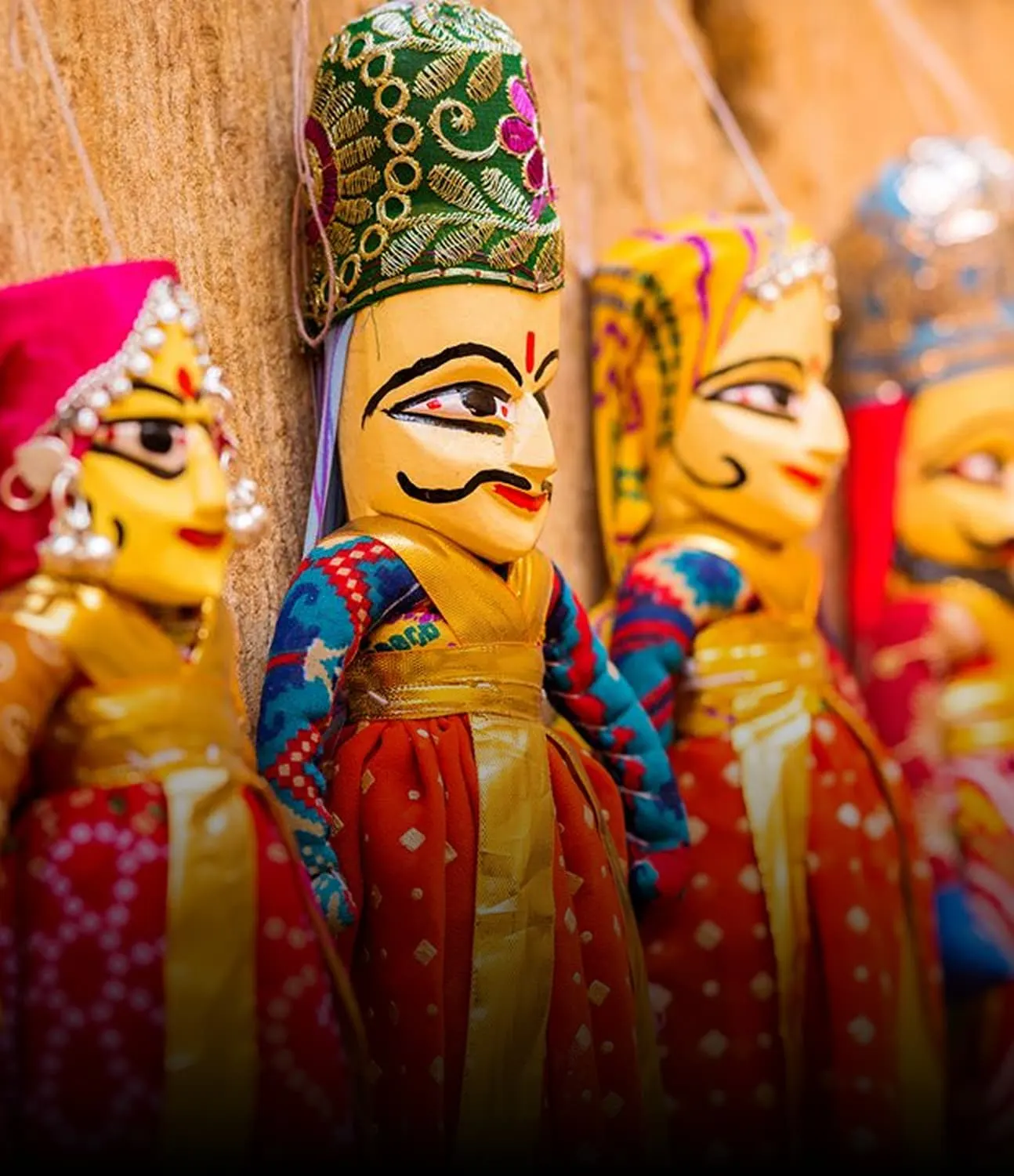 Traditional puppets crafted with vibrant costumes